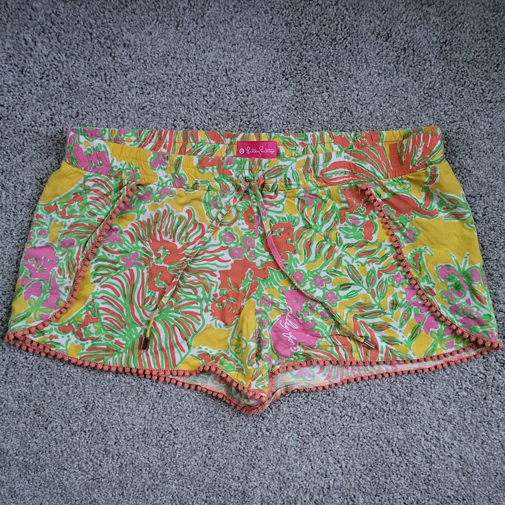Lilly Pulitzer for Target Happy Place Yellow Orange Floral Drawstring Shorts XL